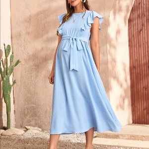 Shein light blue maternity Swiss dot maxi dress size 6